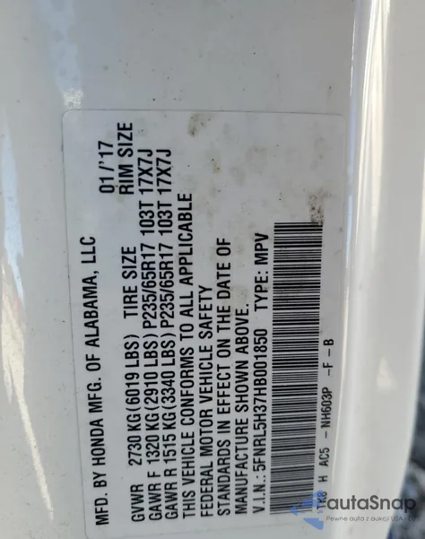 2017 Honda Odyssey Se из США, поврежденный, VIN 5FNRL5H37HB001850